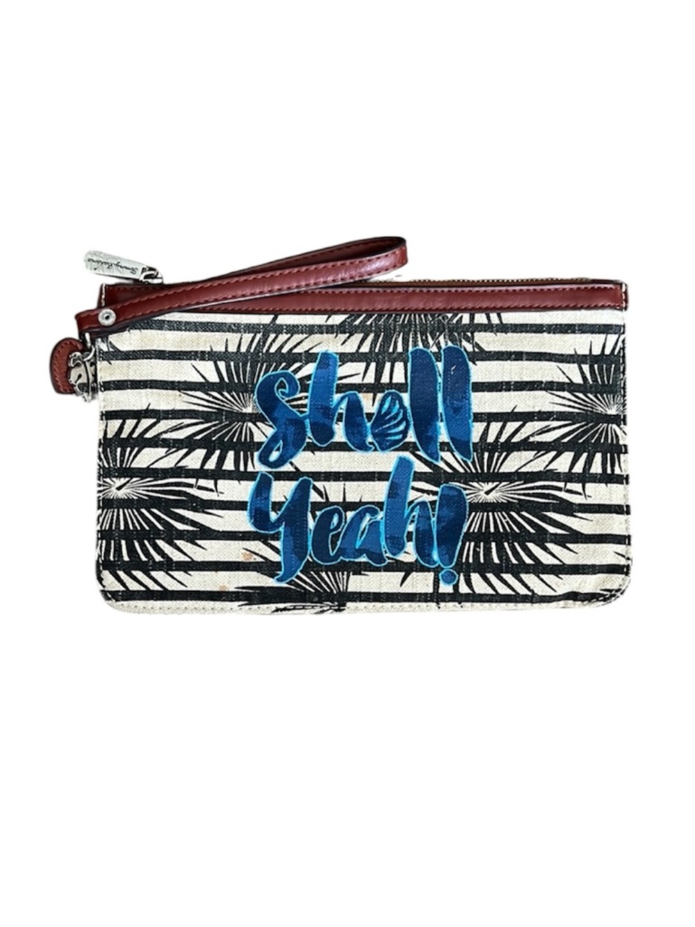 Tommy Bahama Coastal stripe Nautical Cotton/Linen large wristlet clutch bag